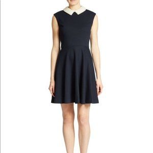 🌎Betsey Johnson || Black Textured Pearl Collar Flare Dress